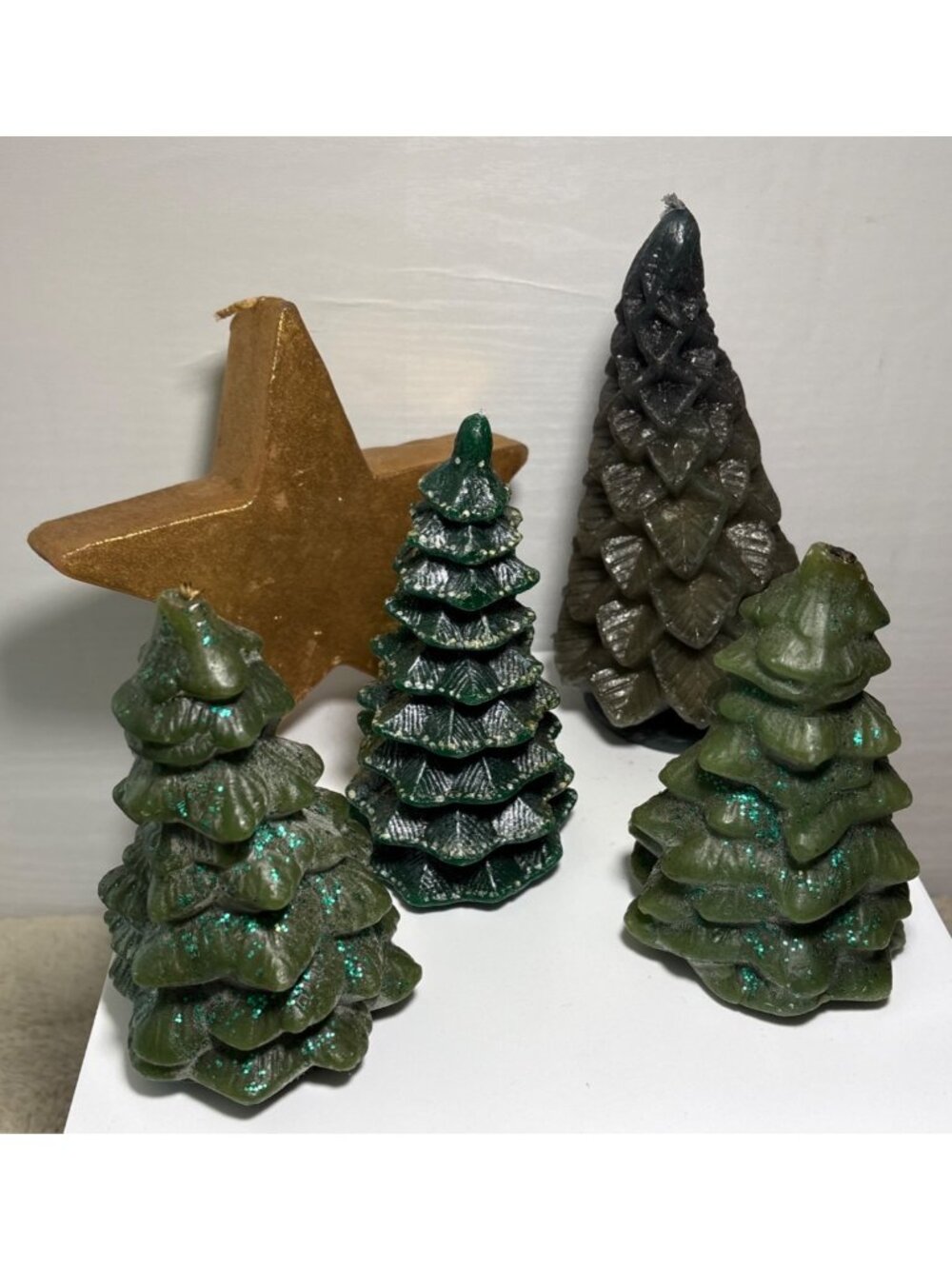 4 Christmas Tree Candle Lot and Gold Star Candle 5 - 7.5" Set Of 5